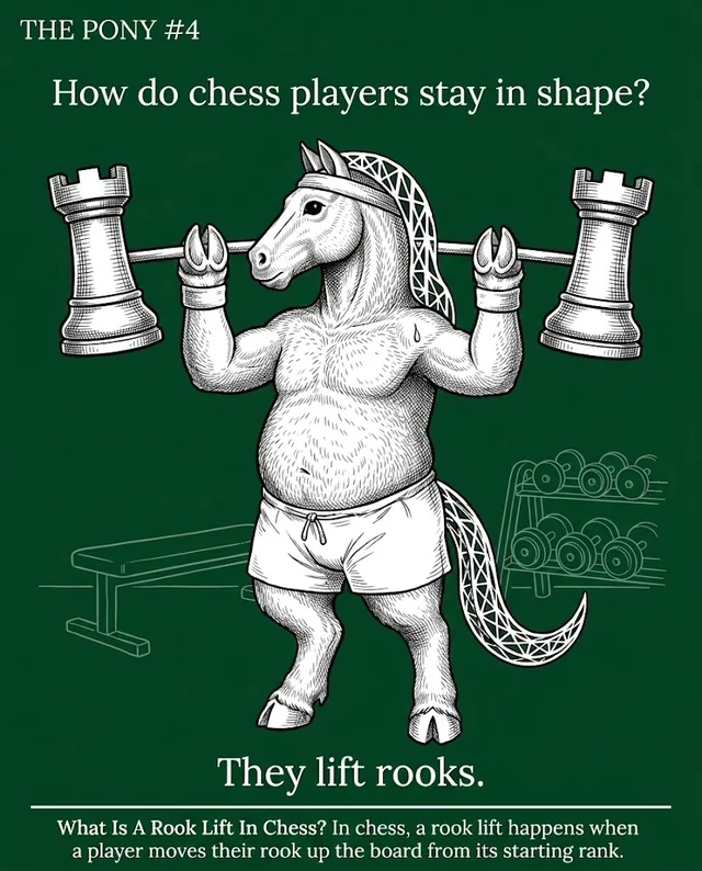 How do chess players stay in shape? The Pony lifts a barbell with a rook at each end. They lift rooks. Below: What is a rook lift in chess? In chess, a rook lift happens when a player moves their rook up the board from its starting rank.